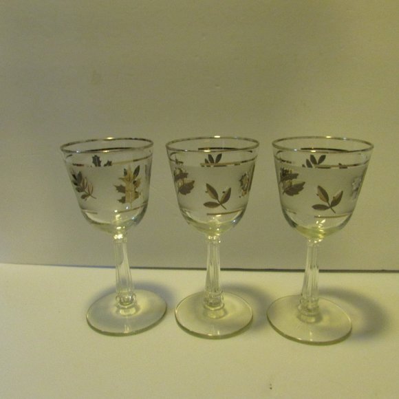 lot of vintage Libbey goblet stem glasses cocktail frosted silver leaf barware - Picture 3 of 15